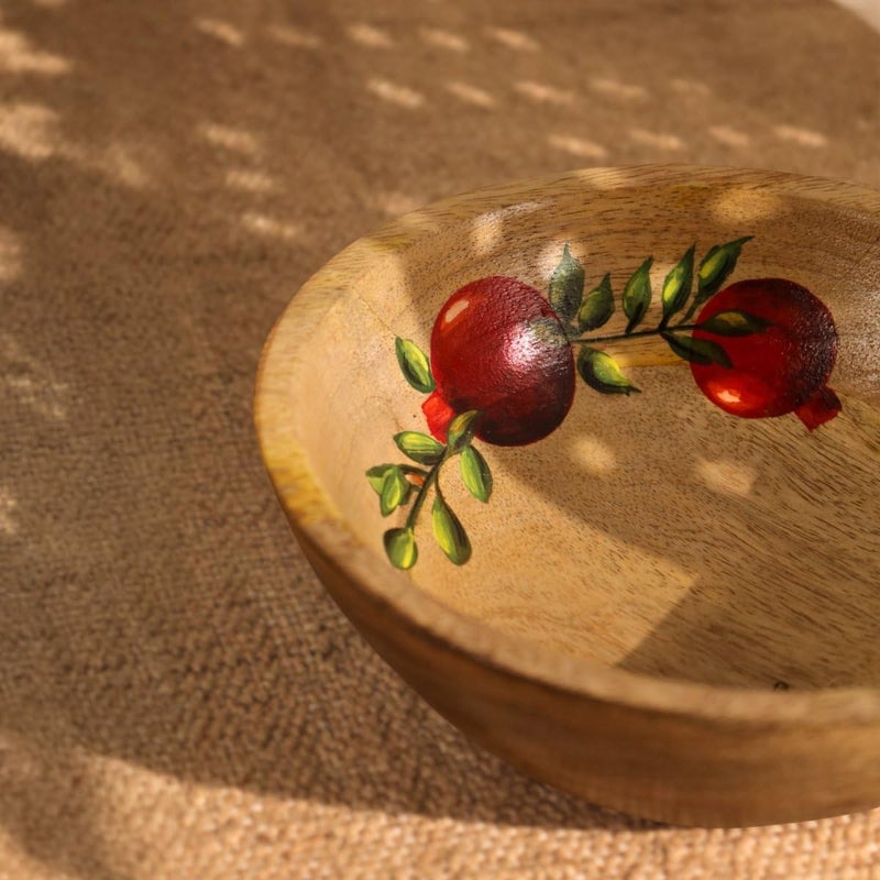 Peepul Tree Hand Painted Mango Wood Salad Bowl | Set of 1 Wooden Serving & Mixing Bowl for Kitchen | Multipurpose Serving Bowl for Breakfast Snacks Soup Serveware for Kitchen (3x8 inches) - Image 5