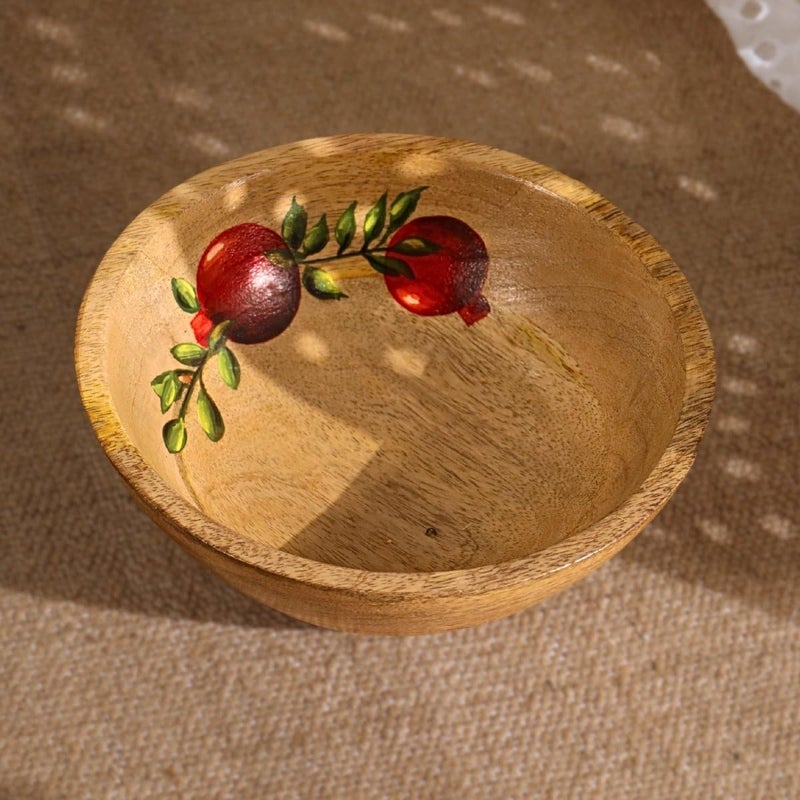 Peepul Tree Hand Painted Mango Wood Salad Bowl | Set of 1 Wooden Serving & Mixing Bowl for Kitchen | Multipurpose Serving Bowl for Breakfast Snacks Soup Serveware for Kitchen (3x8 inches) - Image 1