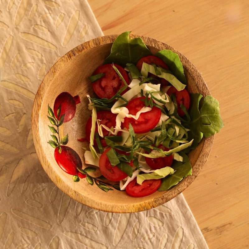 Peepul Tree Hand Painted Mango Wood Salad Bowl | Set of 1 Wooden Serving & Mixing Bowl for Kitchen | Multipurpose Serving Bowl for Breakfast Snacks Soup Serveware for Kitchen (3x8 inches) - Image 3