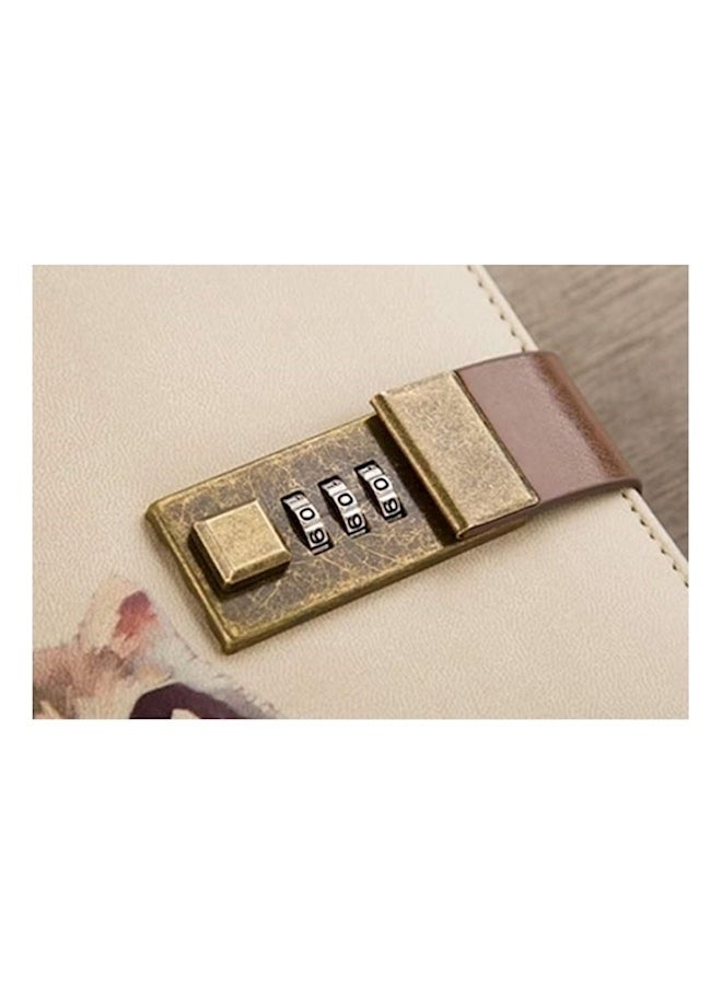 NIBEMINENT Lock Diary Leather Journal Writing Notebook Beige/Brown - Image 2