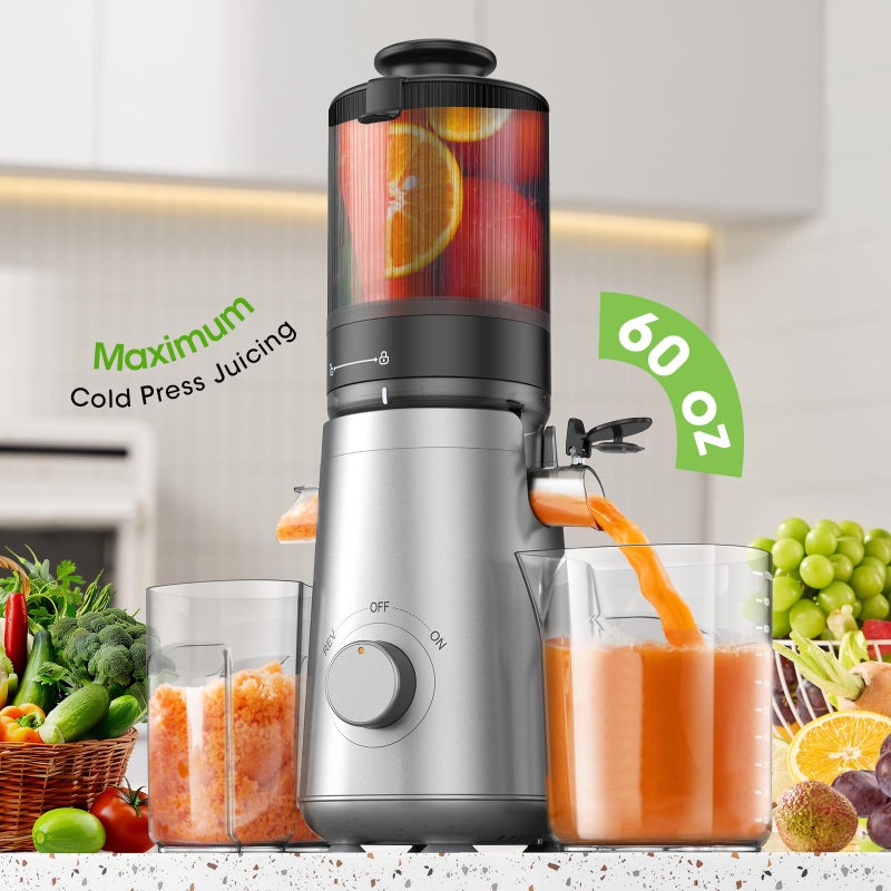 SMALLHOO Juicer Machines, 5.8" Wide Feed Chute Cold Press Juicer for Whole Vegetables & Fruits, High Juice Yield, BPA Free (Slivery) - Image 4