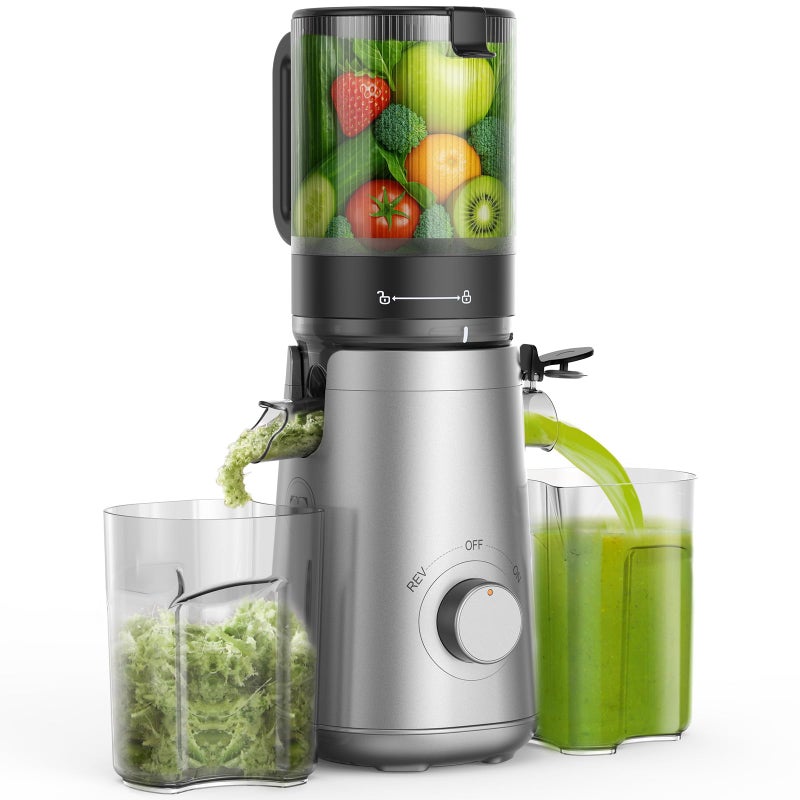 SMALLHOO Juicer Machines, 5.8" Wide Feed Chute Cold Press Juicer for Whole Vegetables & Fruits, High Juice Yield, BPA Free (Slivery) - Image 1