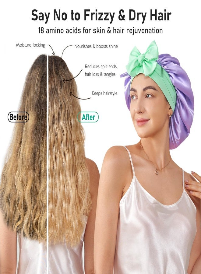 LitBear 100% Mulberry Silk Bonnet for Sleeping Women, 6A 22 Momme, Large Double-Layer Hair Wrap with Tie Band, Non-Slip Turban (Purple) - Image 3