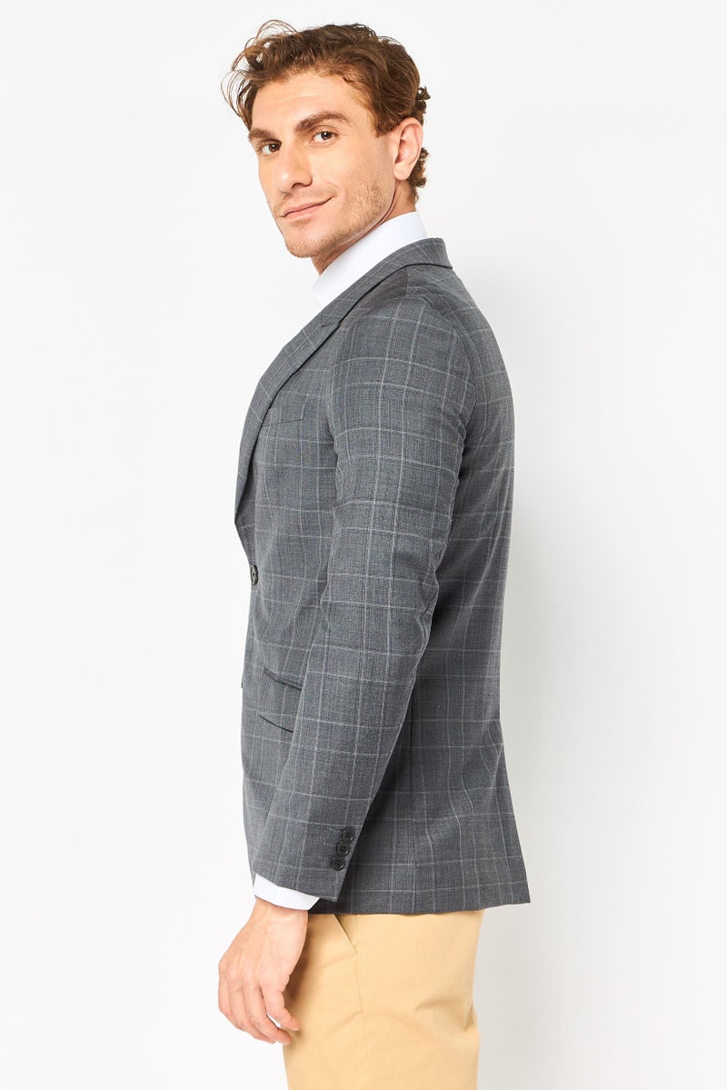 SELECTED بليزر كاجوال رجالي بقصة ضيقة ومربعات، رمادي - Image 4