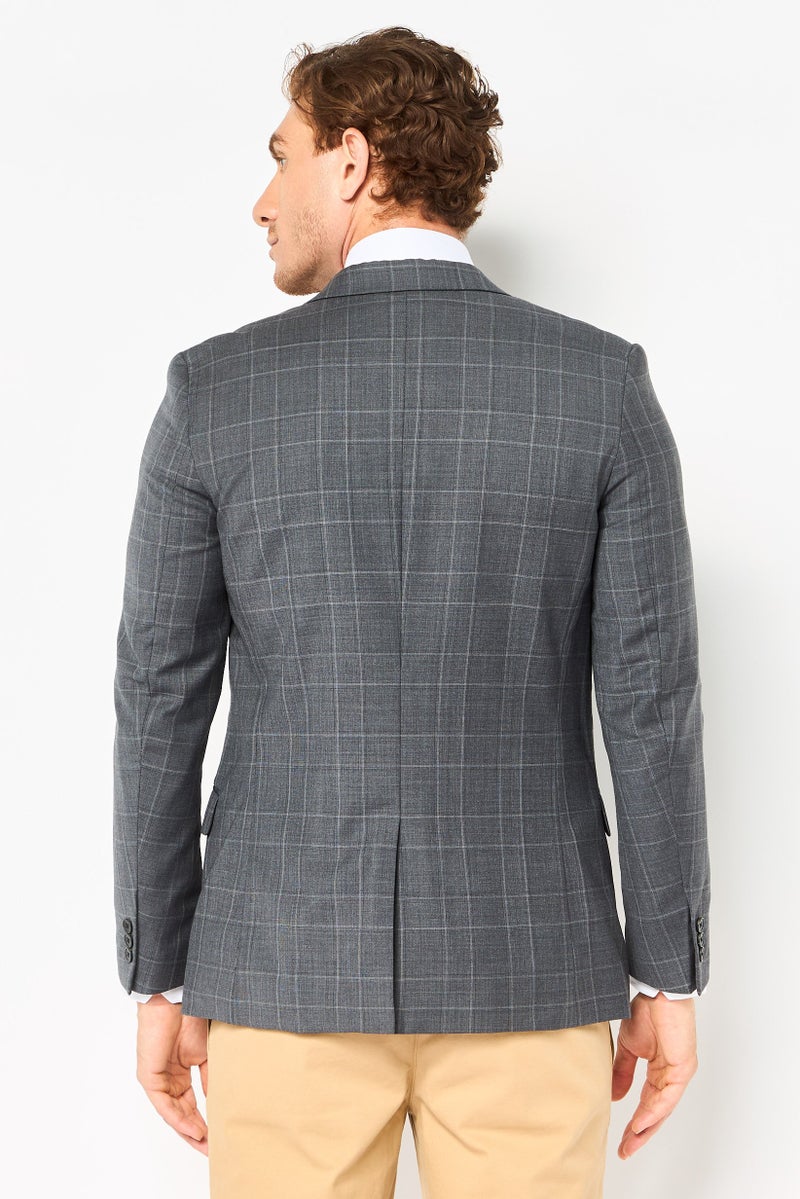 SELECTED بليزر كاجوال رجالي بقصة ضيقة ومربعات، رمادي - Image 2