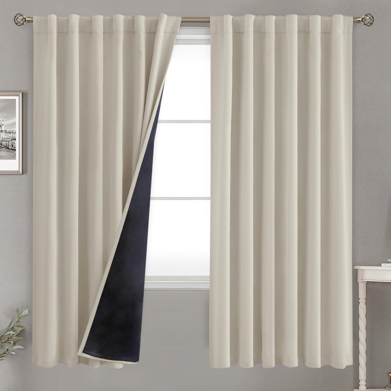 BGment Bgress 100 ٪ غرفة غامق ستائر تعتيم معزول حراري بطول 72 بوصة مع جيب قضيب البطانة وعلامة التبويب الخلفية ضوضاء طبقة مزدوجة تقليل الستائر لغرفة النوم (52 × 72 بوصة 2 لوحات طبيعية) - Image 1