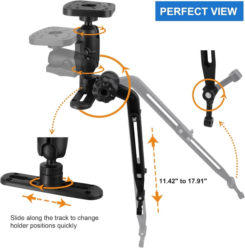 WINDFRD Kayak Fish Finder Mount with Transducer Mounting Arm, 1.5" Ball Marine Electronic Mount for Boat Track, Universal Mounting Plate, Compatible with Scotty, Lowrance, Garmin Fish Finders - Image 2