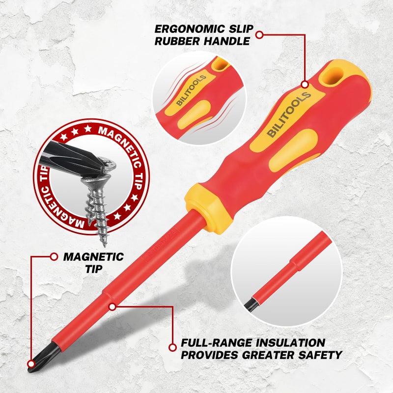 BILITOOLS Insulated Screwdriver & Pliers Set, 1000V Electrical Tools for Electrician Magnetic Phillips Slotted Pozidriv Tips - Image 5