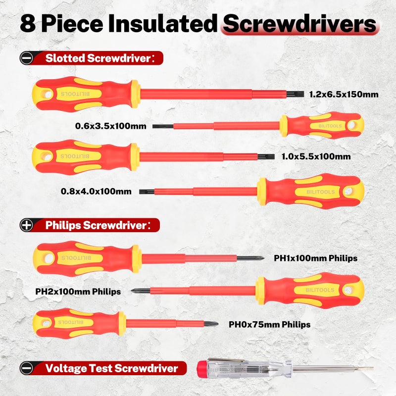 BILITOOLS Insulated Screwdriver & Pliers Set, 1000V Electrical Tools for Electrician Magnetic Phillips Slotted Pozidriv Tips - Image 4