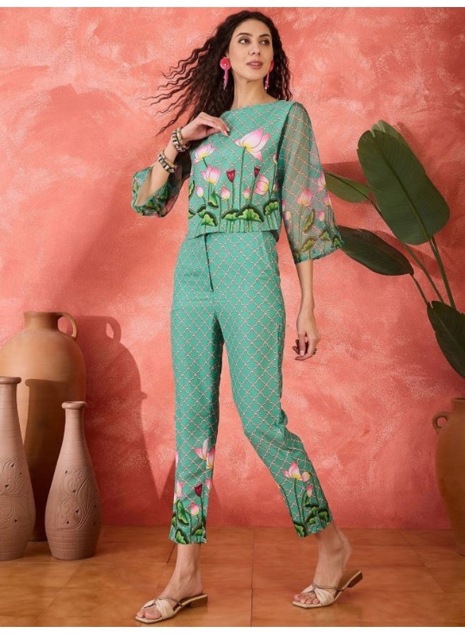 AKS Green Pichwayi Art Silk Co Ord Set - Image 4