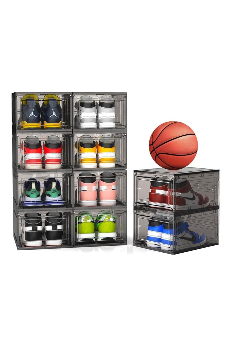مجموعة من 10 صناديق لتنظيم الأحذية، صناديق تخزين أحذية بلاستيكية سوداء قابلة للتكديس للخزانة، حامل أحذية موفر للمساحة لعرض الأحذية الرياضية للأحذية متوسطة الحجم (أسود) - Image 1
