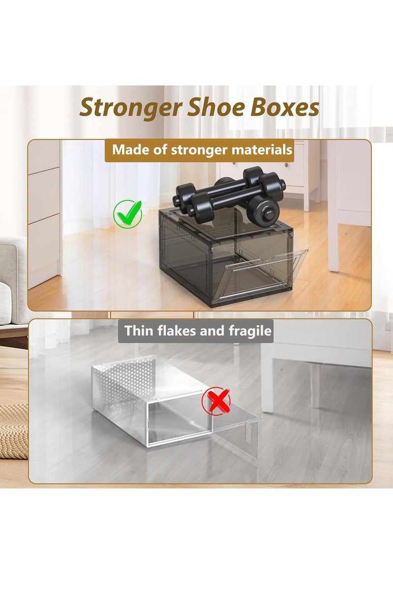 مجموعة من 10 صناديق لتنظيم الأحذية، صناديق تخزين أحذية بلاستيكية سوداء قابلة للتكديس للخزانة، حامل أحذية موفر للمساحة لعرض الأحذية الرياضية للأحذية متوسطة الحجم (أسود) - Image 2