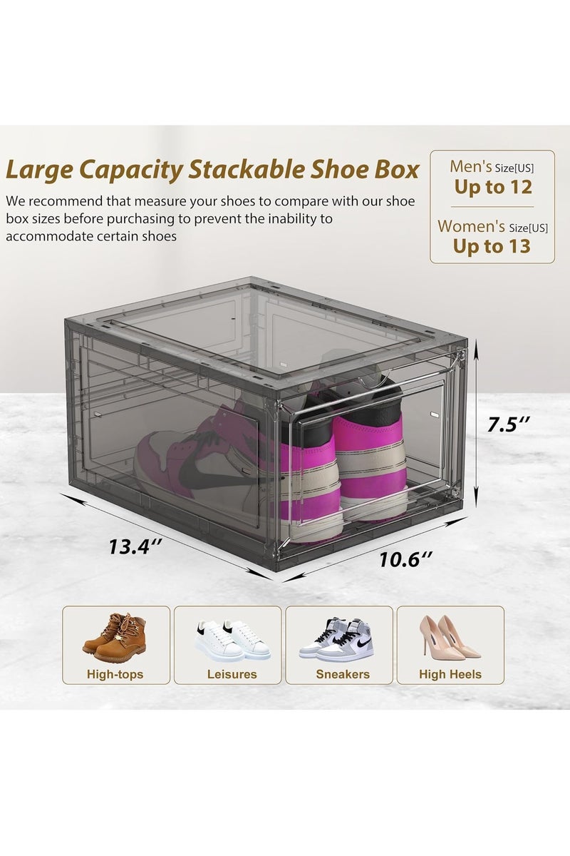 مجموعة من 10 صناديق لتنظيم الأحذية، صناديق تخزين أحذية بلاستيكية سوداء قابلة للتكديس للخزانة، حامل أحذية موفر للمساحة لعرض الأحذية الرياضية للأحذية متوسطة الحجم (أسود) - Image 4
