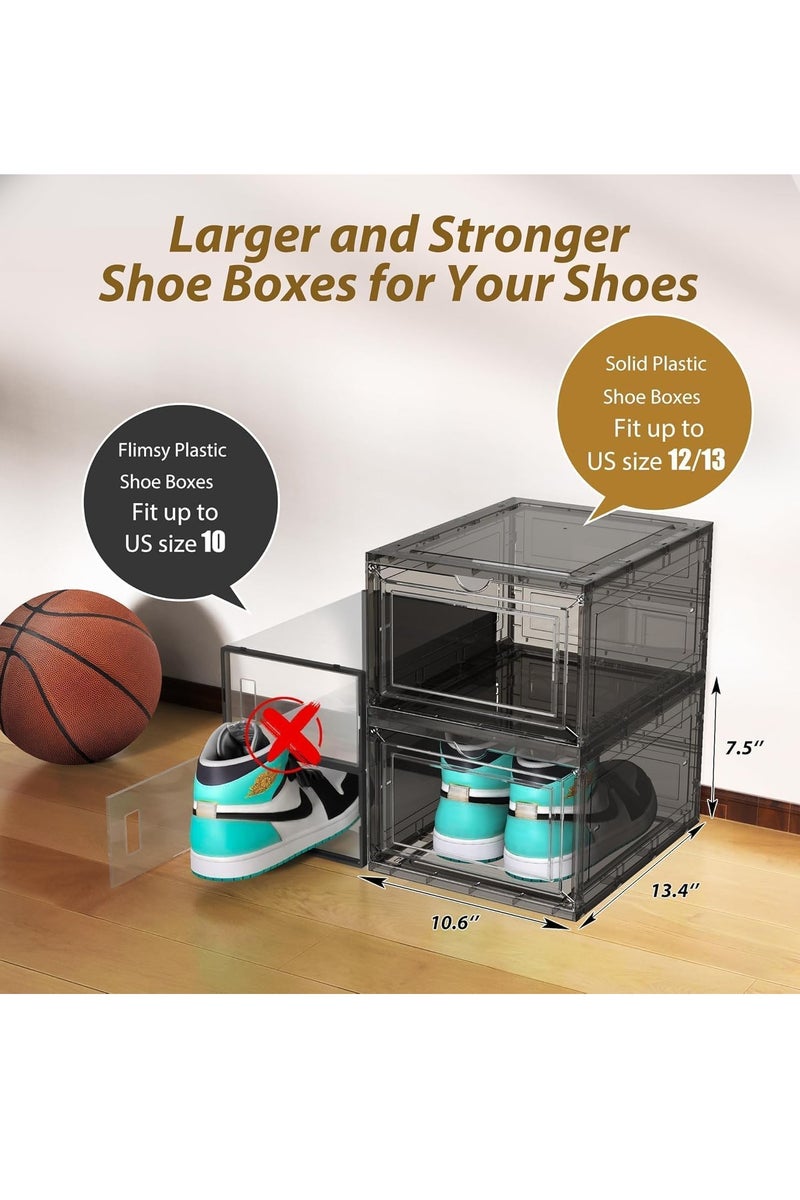 مجموعة من 10 صناديق لتنظيم الأحذية، صناديق تخزين أحذية بلاستيكية سوداء قابلة للتكديس للخزانة، حامل أحذية موفر للمساحة لعرض الأحذية الرياضية للأحذية متوسطة الحجم (أسود) - Image 3