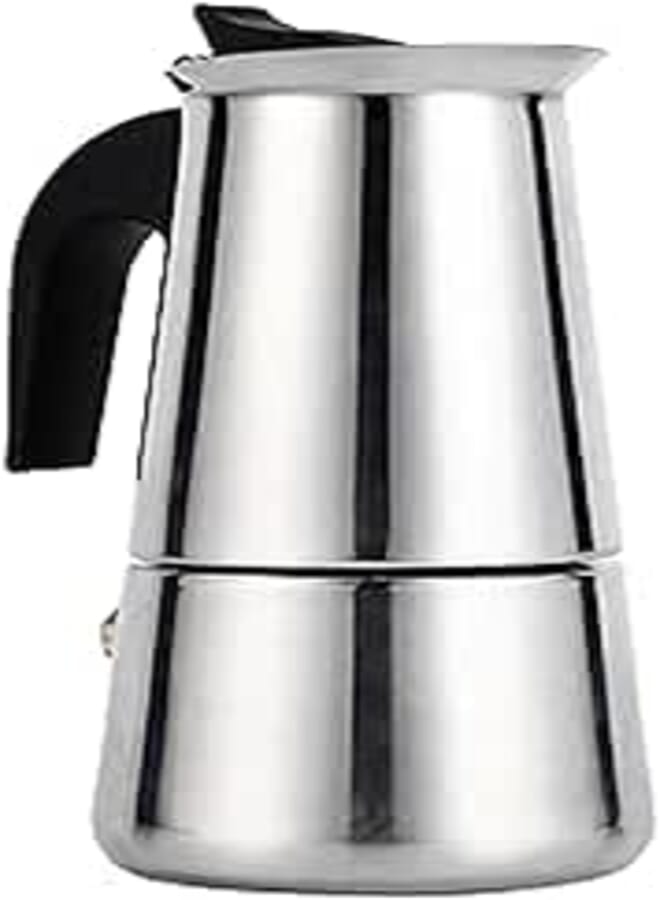 Spaceshoop Espresso Coffee Maker, Stainless Steel Italian Espresso Coffee Maker for Gas Stovetop, Induction (2 Cups-100ml), Silver