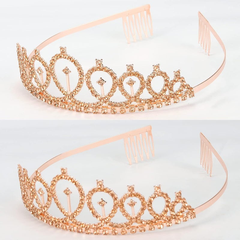 Cavetee Champagne Gold Birthday Queen Crown and Sash Set - Rhinestone Tiara and Sash - Women's Birthday Decorations - Image 5