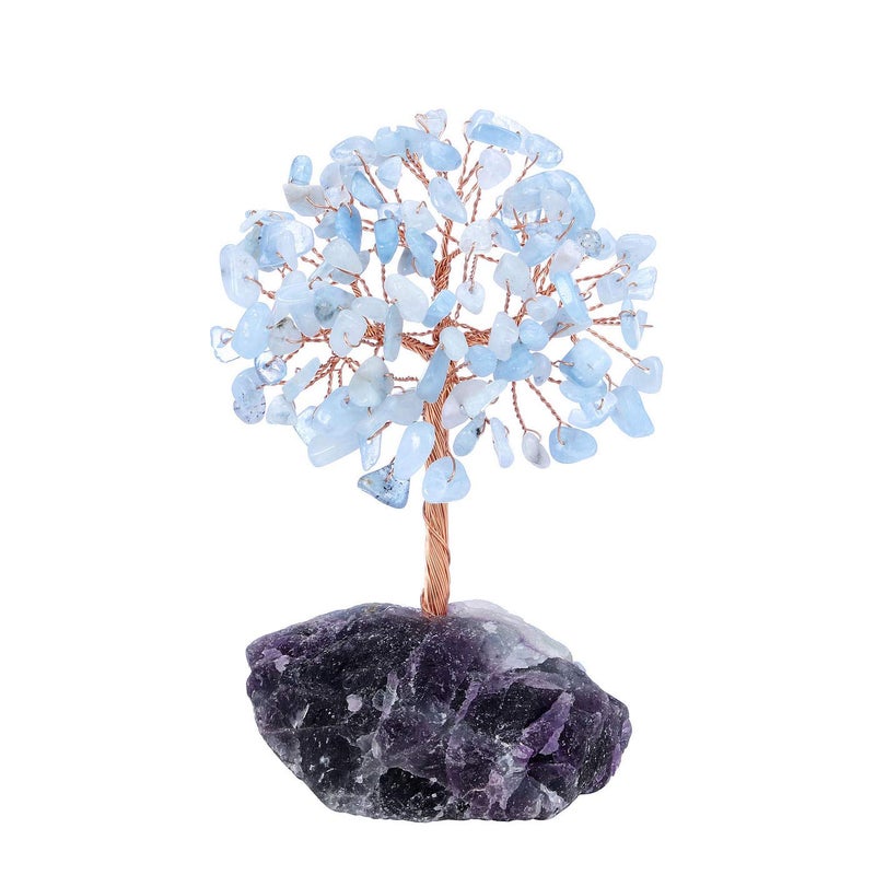 JSDDE Aquamarine Crystal Healing Crystals Gemstones Feng Shui Natural Tumbled Stones Money Life Tree Figurines