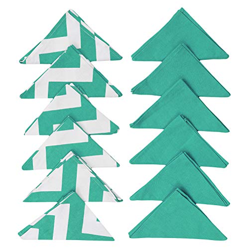 Dekor World Cotton Aqua Chevron Printed and Solid Napkin Set (Pack of 12) - Image 1