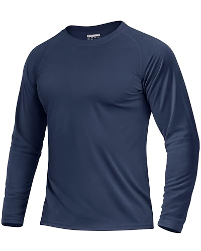 Boladeci Mens Fishing Shirts UPF 50+ UV Protection Sun Shirts Long Sleeve Cooling Clothing SPF Plain Water Swim Tee T-Shirts Rash Guard Navy Blue L - Image 1