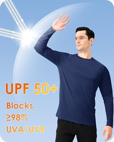 Boladeci Mens Fishing Shirts UPF 50+ UV Protection Sun Shirts Long Sleeve Cooling Clothing SPF Plain Water Swim Tee T-Shirts Rash Guard Navy Blue L - Image 2