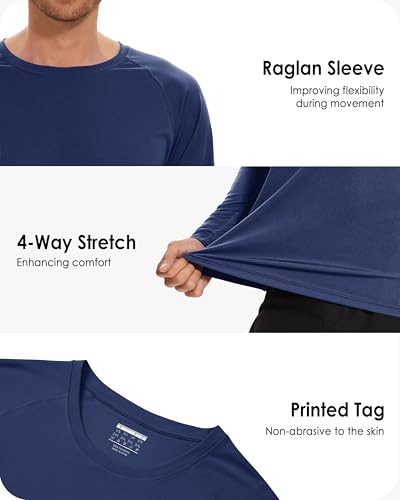 Boladeci Mens Fishing Shirts UPF 50+ UV Protection Sun Shirts Long Sleeve Cooling Clothing SPF Plain Water Swim Tee T-Shirts Rash Guard Navy Blue L - Image 5
