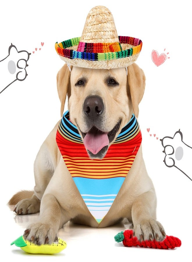 Reginary Mexican Dog Costume Accessories Cinco De Mayo Fiesta Dog Bandana Mexican Pet Scarf with Dog Straw Hat Pepper Shape Dog Teething Toys Corn Entertaining Puppy Toys Small Dogs Carnival Party Supplies - Image 5