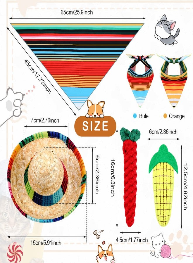 Reginary Mexican Dog Costume Accessories Cinco De Mayo Fiesta Dog Bandana Mexican Pet Scarf with Dog Straw Hat Pepper Shape Dog Teething Toys Corn Entertaining Puppy Toys Small Dogs Carnival Party Supplies - Image 2