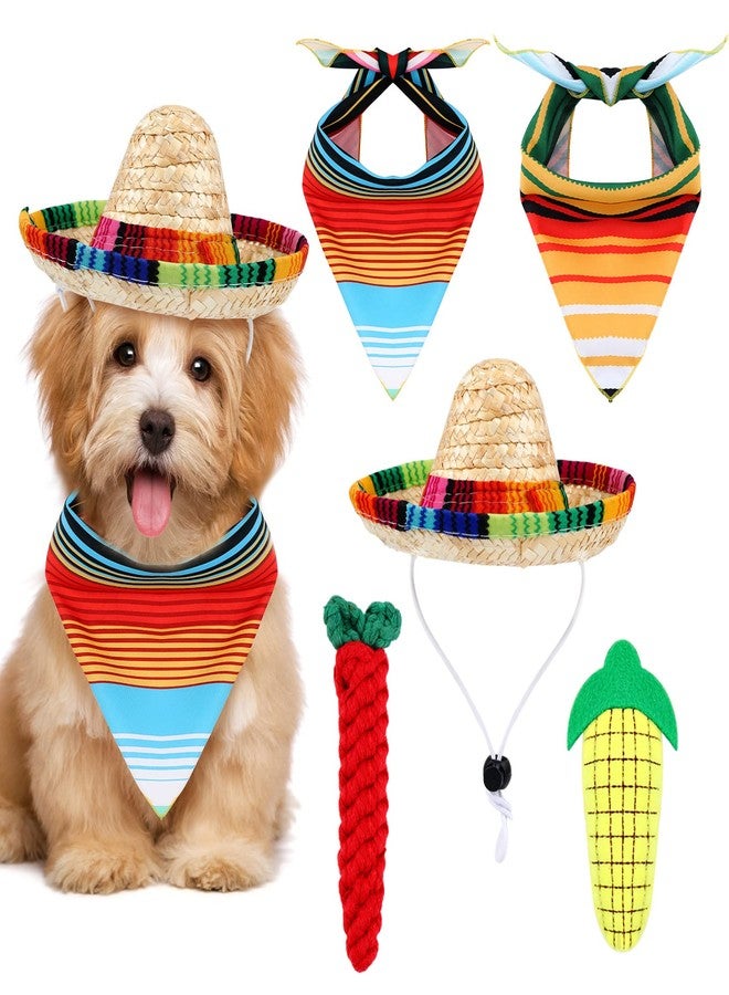 Reginary Mexican Dog Costume Accessories Cinco De Mayo Fiesta Dog Bandana Mexican Pet Scarf with Dog Straw Hat Pepper Shape Dog Teething Toys Corn Entertaining Puppy Toys Small Dogs Carnival Party Supplies - Image 1
