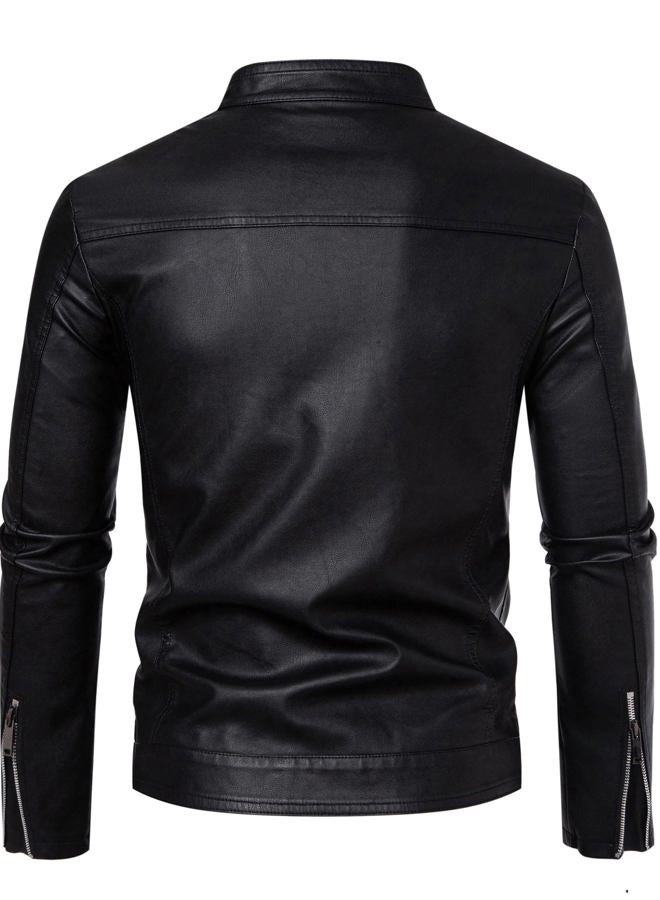 Zbrandy Mens Leather Jacket Faux Leather Motorcycle Jackets Stand Collar Biker Coat Outwear, Black, M - Image 5