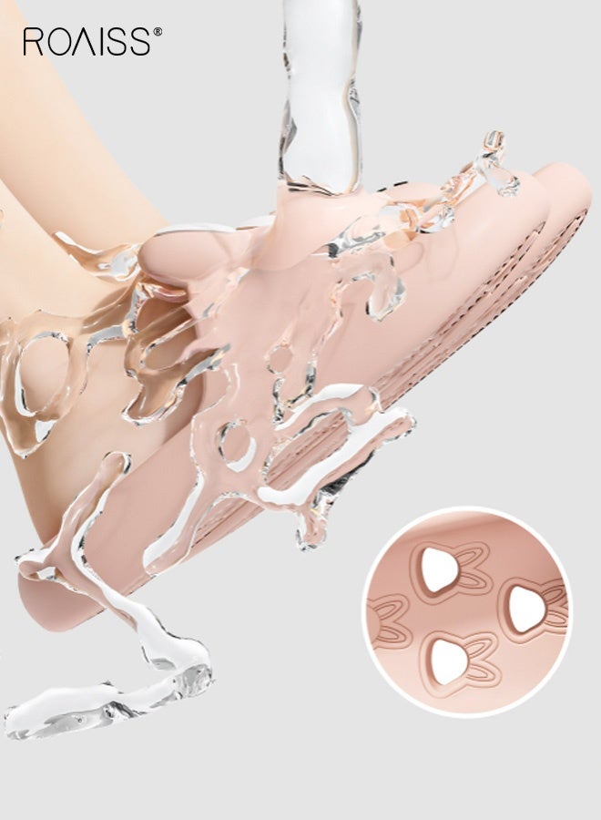 roaiss Women's Comfortable Soft-Soled Flat Shoes Cute Bunny Bathroom Slippers Indoor Home Shower Sandals Non-slip Odor-Proof Leak-Proof Hollowed-Out Design, Suitable for Couples Pink - Image 2