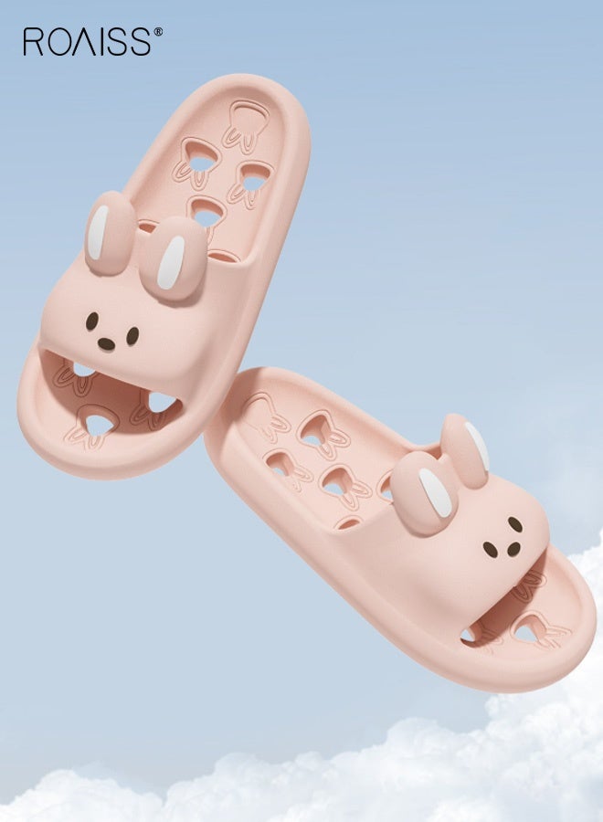 roaiss Women's Comfortable Soft-Soled Flat Shoes Cute Bunny Bathroom Slippers Indoor Home Shower Sandals Non-slip Odor-Proof Leak-Proof Hollowed-Out Design, Suitable for Couples Pink - Image 5