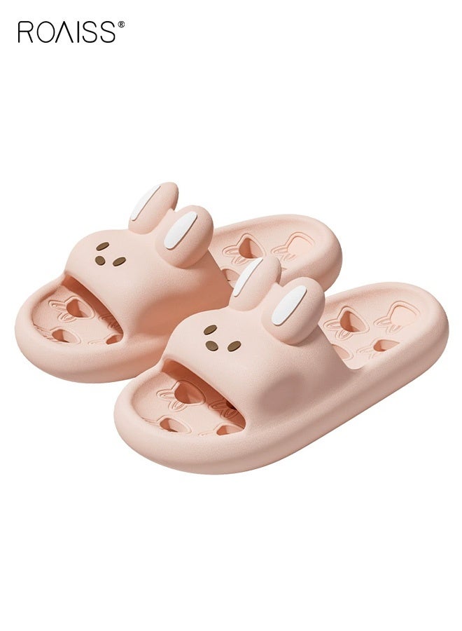 roaiss Women's Comfortable Soft-Soled Flat Shoes Cute Bunny Bathroom Slippers Indoor Home Shower Sandals Non-slip Odor-Proof Leak-Proof Hollowed-Out Design, Suitable for Couples Pink - Image 4