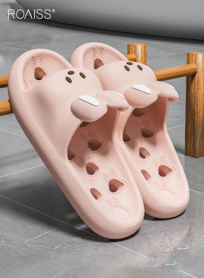 roaiss Women's Comfortable Soft-Soled Flat Shoes Cute Bunny Bathroom Slippers Indoor Home Shower Sandals Non-slip Odor-Proof Leak-Proof Hollowed-Out Design, Suitable for Couples Pink - Image 1