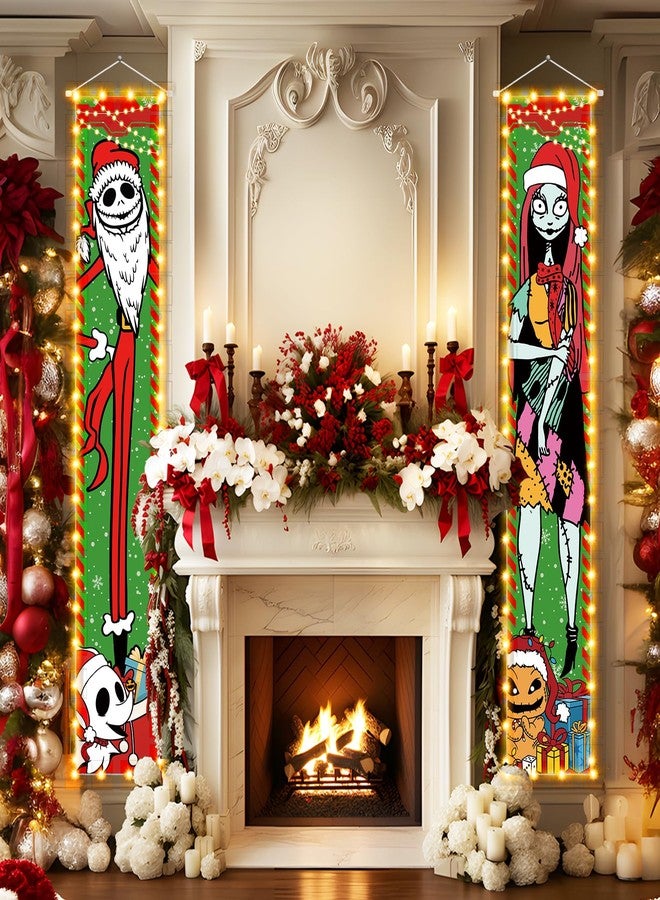 Tivee Jack Sally Lighted Banners Porch Signs Christmas Decor Christmas Nightmare Banner Christmas Decorations Before Outdoor Party Indoor Wall Home - Image 2