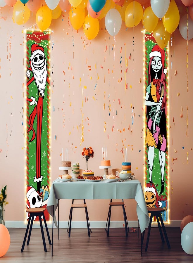 Tivee Jack Sally Lighted Banners Porch Signs Christmas Decor Christmas Nightmare Banner Christmas Decorations Before Outdoor Party Indoor Wall Home - Image 3