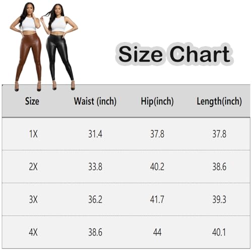 7th Element Plus Size Faux Leather Leggings Lightweight High Waisted for Womens Girls, Black, (Size 2XL) - Image 4