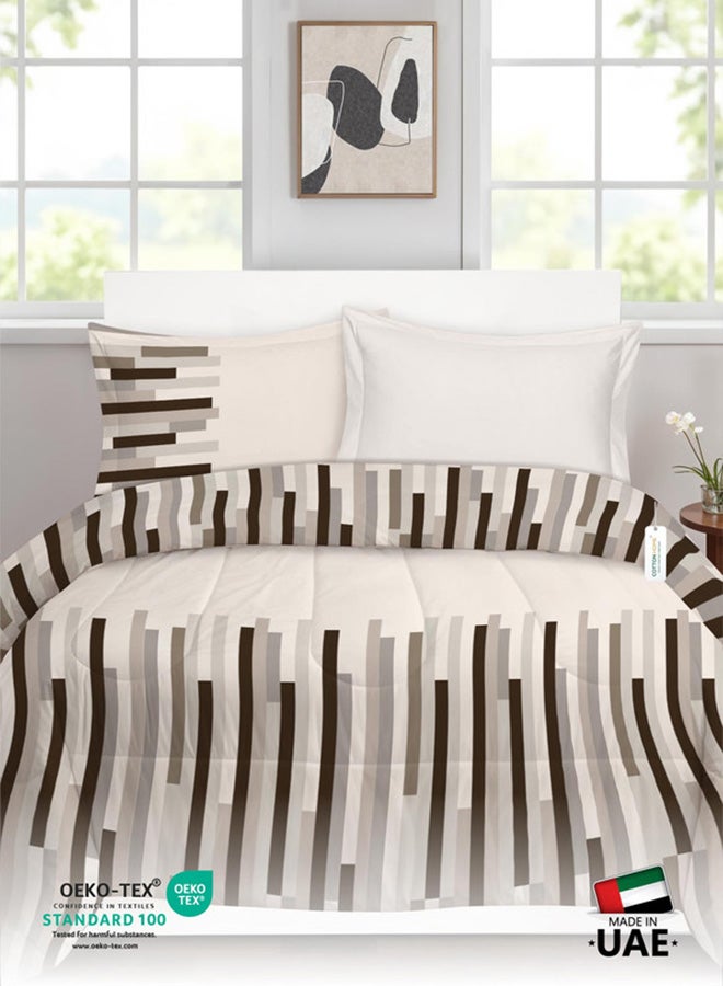 Cotton home طقم لحاف قطن منزلي مكون من 4 قطع للبالغين يشمل 1 لحاف 160x220 سم، 1 ملاءة مشدودة 120x200 سم، و2 غطاء وسادة 50x75+5 سم، خطوط شوكولاتة - Image 5