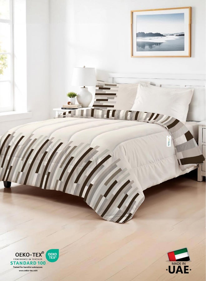 Cotton home طقم لحاف قطن منزلي مكون من 4 قطع للبالغين يشمل 1 لحاف 160x220 سم، 1 ملاءة مشدودة 120x200 سم، و2 غطاء وسادة 50x75+5 سم، خطوط شوكولاتة - Image 1