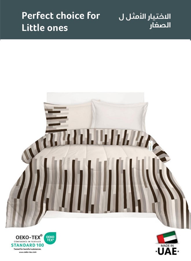 Cotton home طقم لحاف قطن منزلي مكون من 4 قطع للبالغين يشمل 1 لحاف 160x220 سم، 1 ملاءة مشدودة 120x200 سم، و2 غطاء وسادة 50x75+5 سم، خطوط شوكولاتة - Image 2