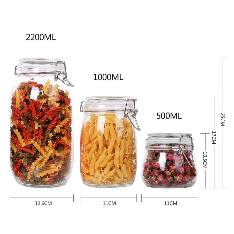 ComSaf Glass Storage Jars with Lids 1000ML Food Canisters Set of 3 - Airtight Clear Preserving Seal Wide Mouth Containers with Wire Clip Fastening for Kitchen Canning Cereal,Pasta,Sugar,Coffee,Spices - Image 5