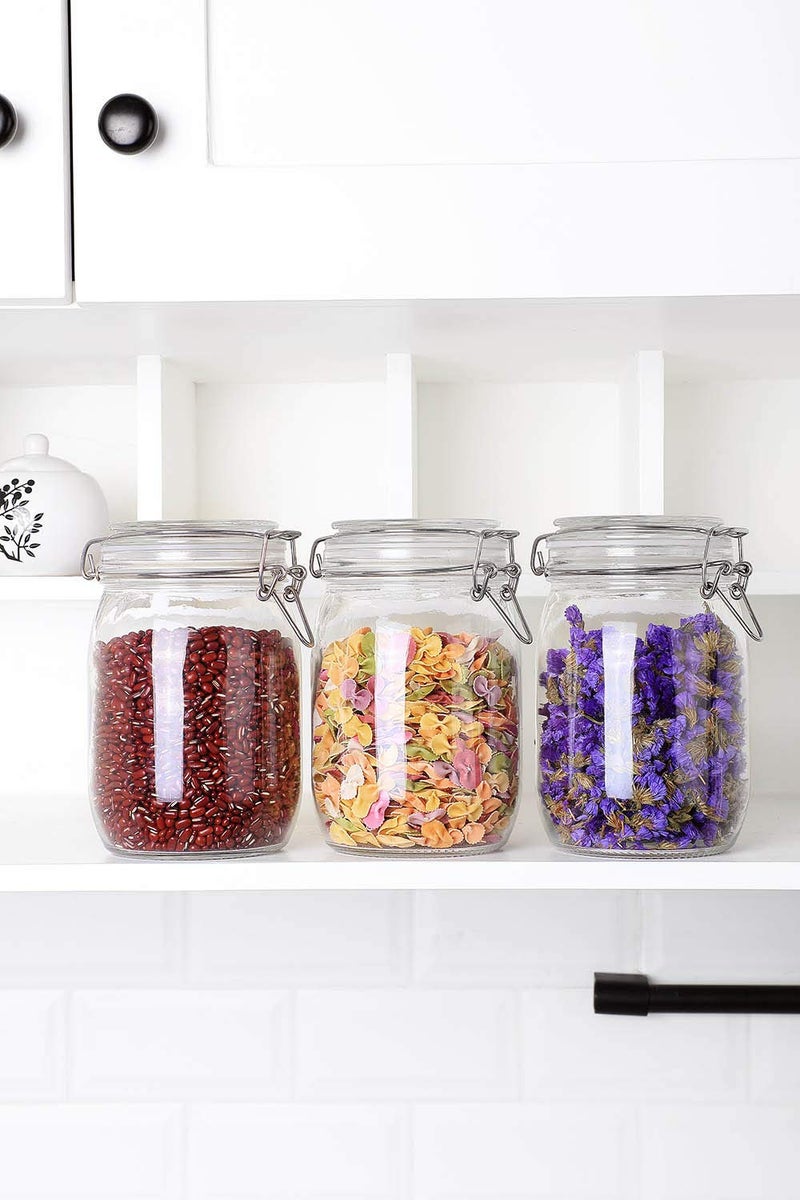 ComSaf Glass Storage Jars with Lids 1000ML Food Canisters Set of 3 - Airtight Clear Preserving Seal Wide Mouth Containers with Wire Clip Fastening for Kitchen Canning Cereal,Pasta,Sugar,Coffee,Spices - Image 3