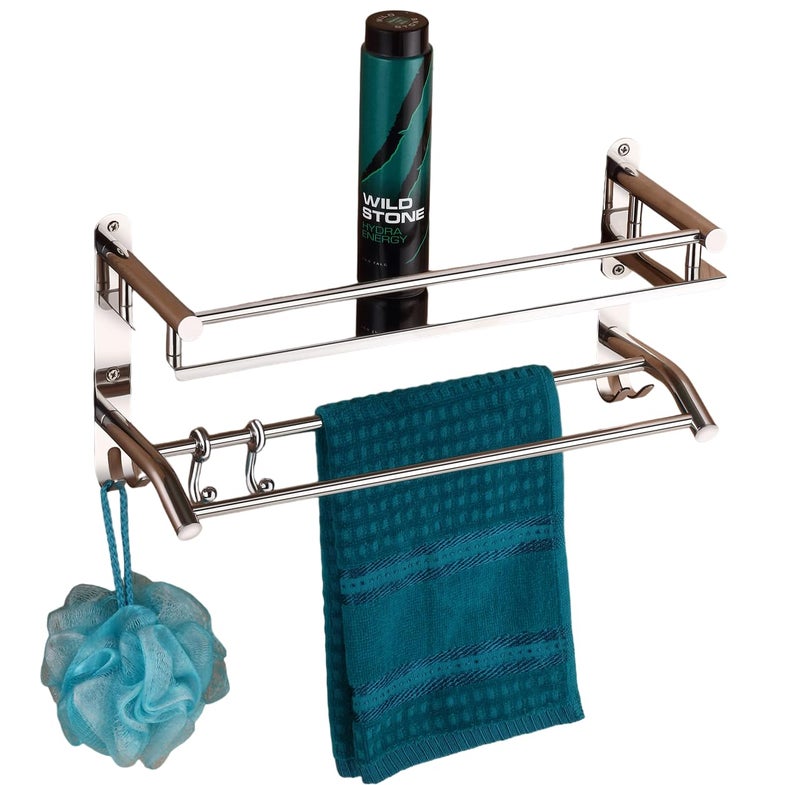 iSTAR Multi use Rack Stainless Steel Bathroom ShelfKitchen Shelf with Wall Storage Organizer Pack of 1 Silver - Image 2