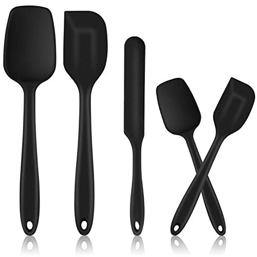 Baskety Silicone Spatula Set, 5 PCS Heat Resistant Rubber Spatulas Utensils for Nonstick Cookware Baking Cooking Mixing, Seamless & Flexible, Dishwasher Safe Black - Image 1