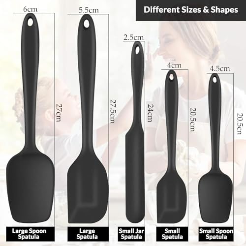 Baskety Silicone Spatula Set, 5 PCS Heat Resistant Rubber Spatulas Utensils for Nonstick Cookware Baking Cooking Mixing, Seamless & Flexible, Dishwasher Safe Black - Image 2