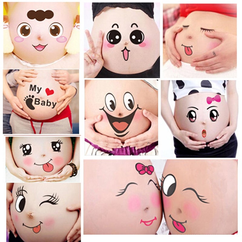 TAFLY 10 Sheets Facial Expressions Pregnancy Baby Bump Belly Stickers Maternity Week Stickers - Image 1