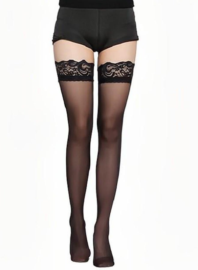 Lace Leg Slim Stockings Over The Knee Stockings Suitable For Girls Ladies Black - Image 1