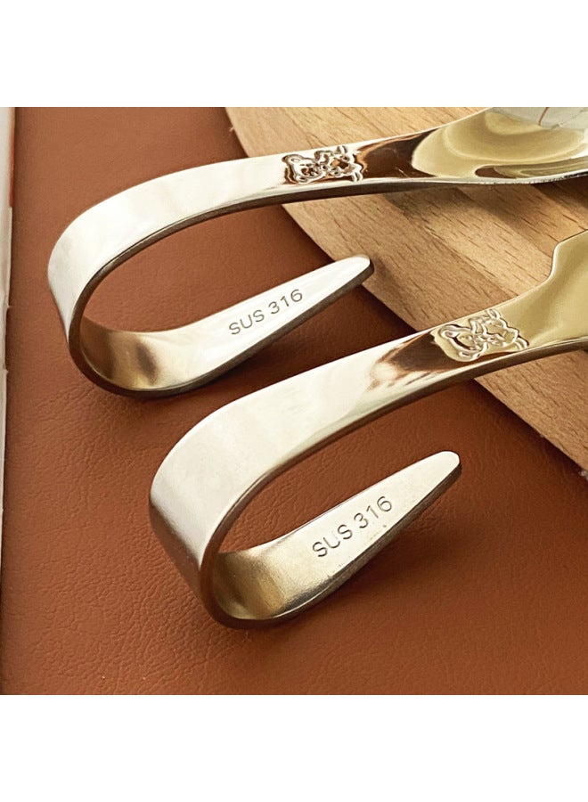 Curved Fork Spoon 316 Stainless Steel Baby's Short Handle Auxiliary Food Spoon Food Grade Household Children's Self-eating Tableware-Specifications:No Specifications-Color:One Set Of Fork And Spoon - Image 4