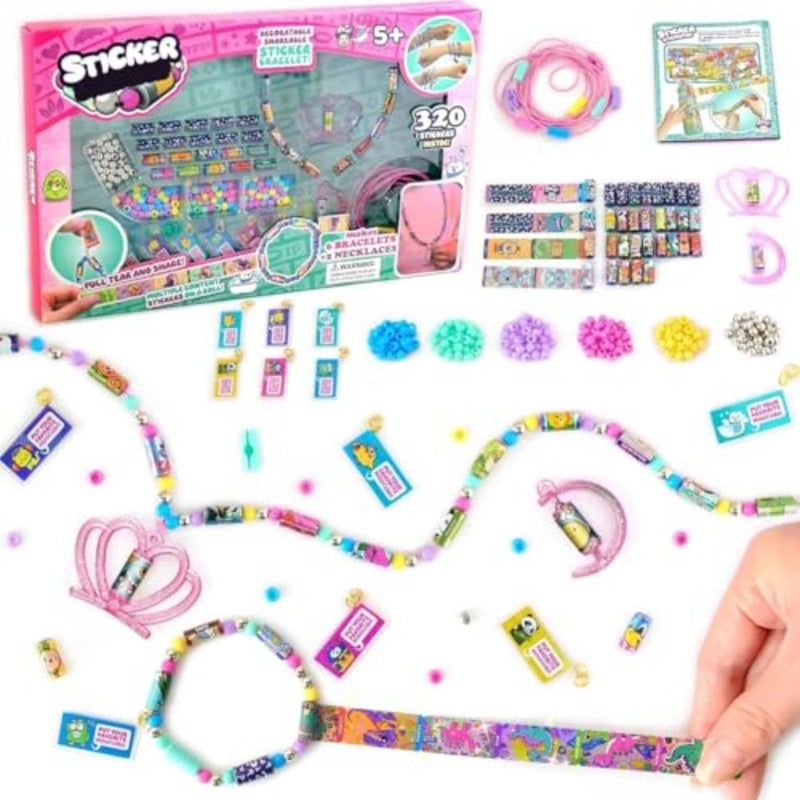 Rolls Stickers, Jewelry Making Kit, Art and Craft Toys Includes 320 Mini Sticky, Builds 6 Bracelet or 2 Necklace, 200 Beads and 2 Pendants, Wearable DIY Friendship Gift for Ages 5+ Girls and Boys - Image 1