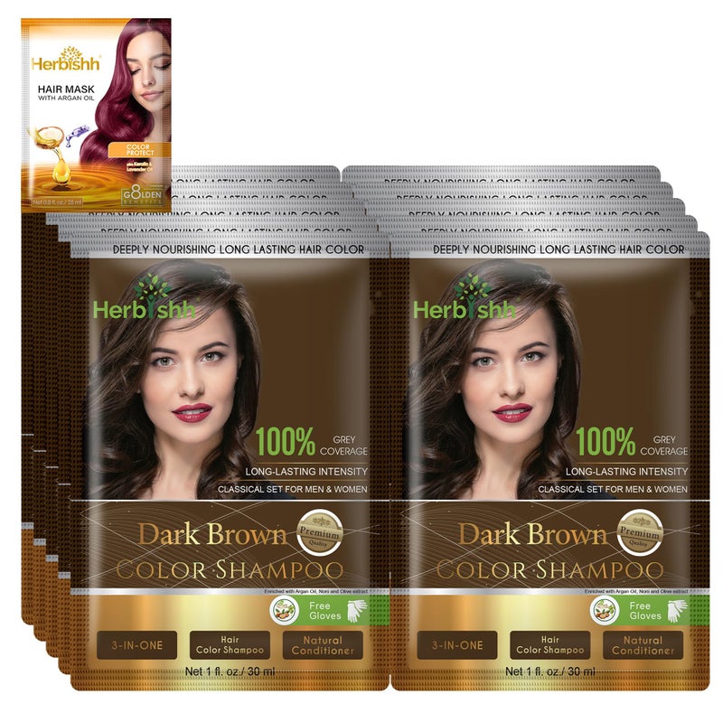 Herbishh Natural Hair Color Shampoo for Gray Hair Argan Hair Mask Travel Size LongLasting Color AmmoniaFree 10 Pack 1 Pack Dark Brown - Image 2