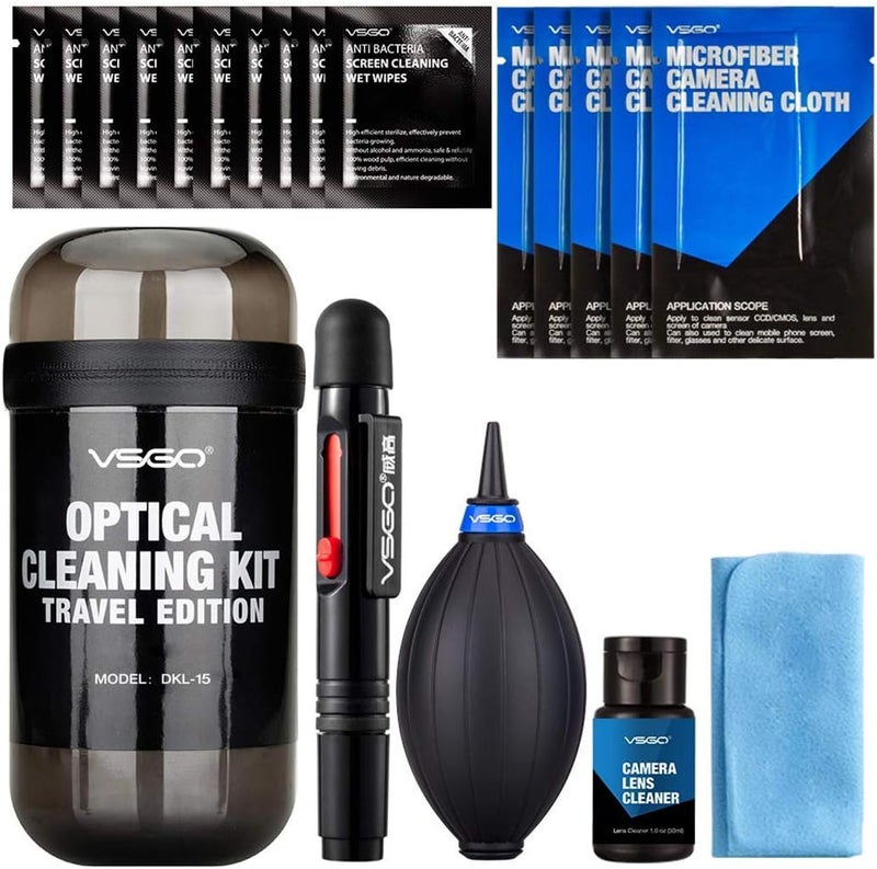 VSGO Professional Camera Lens Cleaning Kit for Canon, Nikon, Sony, Pentax DSLR Lenses - Includes Lens Pen, Air Blower, and Fluid (DKL-15D) - Image 1